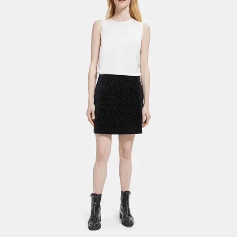 Theory A-Line Mini Skirt in Polka Dot Velvet Skirt Size 4 NWOT